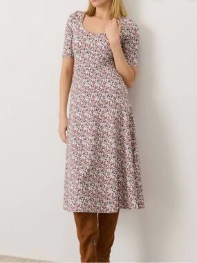 Scoop Neck Floral Midi Dress in Pink